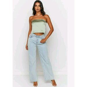 Zara Satin Effect Corset Top Bustier Strapless Pale Green Size S 7793 331